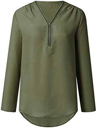 Blusa de chiffon de pescoço feminino Camisetas de túnica de zíper 3/4 Tops de mangas de rolo de rolagem