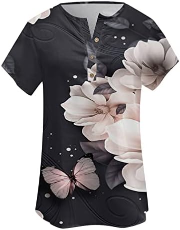 Tops de verão femininos Tops florais V Camisa de blusa de manga comprida de pescoço
