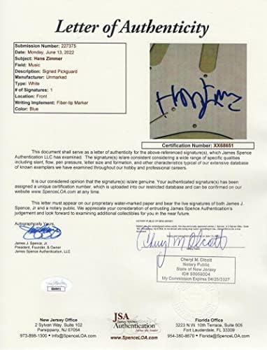 Hans Zimmer assinou autógrafo em tamanho grande Fender Stratocaster Electric Guitar B com James Spence JSA Autenticação JSA Coa - Oscar vencedora compositor, muito raro - Driving Miss Daisy, Days of Thunder, Rush, Man of Steel, The Rock, True Romance, Blade Runner 2049, Black Hawk Down, The Ring,