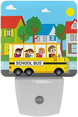 2 pacote de pacote Night Light Light Auto/On/Off Switch, Cartoon Kids School Bus School Padrão Ideal