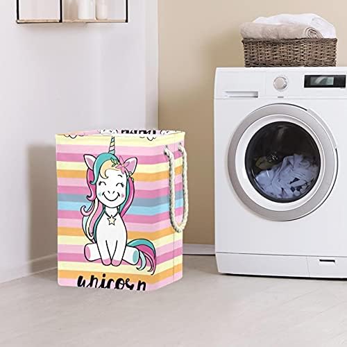 Cesta de lavanderia com alças cestas de lavanderia dobráveis ​​à prova d'água para caixas de armazenamento Organizador da casa do quarto Kids Unicorn Baby Unicorn, 19.3x11.8x15.9