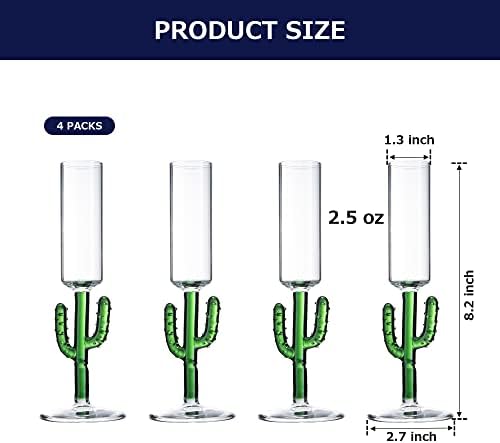 Cactus Shot Glasses 2,5 onças - Cactus Gifts - Conjunto de 4 - Estatuetas de vidro de cor verde Decorações