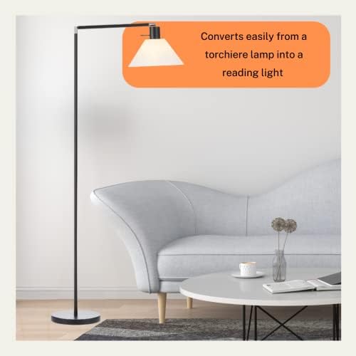 LightAccents Uno Black Floor Lamp com sombra de cone branca de opala. Modelo 6112 Lâmpada de chão