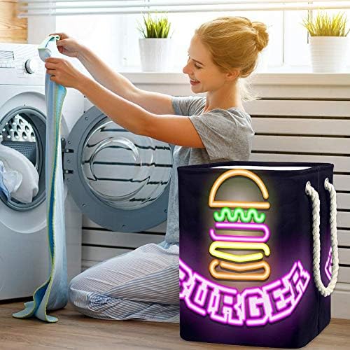 Unicey Neon Color Light Hamburger Bin Lavanderia dobrável Tester cesto para cesto de berçário e quarto de crianças