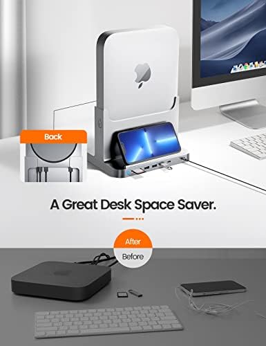 Mac mini Stand Space, Dofuhem Silver ABS Dock para Mac mini, 8-in-1 Dock Station Solder com adaptador de energia,