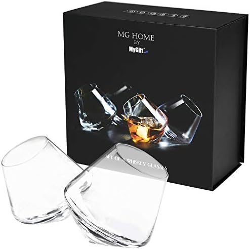 Mygift Tilted Crystal Whisky Glasses Conjunto de 4 copos, vidro antiquado Scotch & Bourbon, inclui caixa de presente