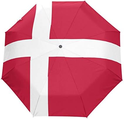 Chinein Travel Umbrella Auto Open Compact dobring Sun & Rain Protection Flag Danish