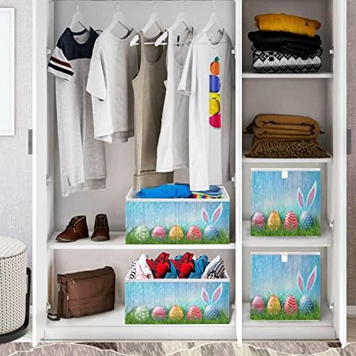 cestas de armário de visesunny colorido ovo colorido com lixeiras de armazenamento de ouvido de coelho cestas de tecido para organizar caixas de cubos de armazenamento dobráveis ​​para roupas, brinquedos, higiene pessoal, abastecimento de escritório