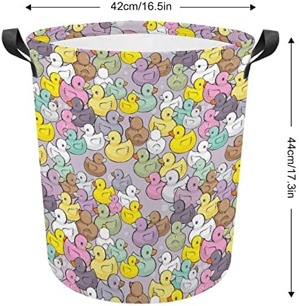 Patos de bebê coloridos cesto de lavanderia dobrável Saco de armazenamento à prova d'água com alça com alça