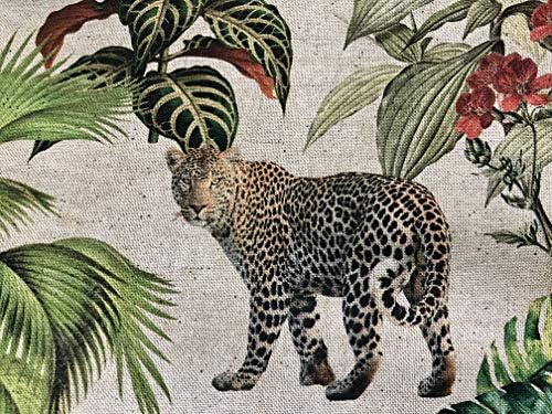 Safari Zoo Africano Animal Digital Print Fabric Tropical Jungal Palm Flower Material Linen Look