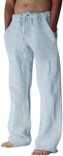 Calça de moletom para homens, linho masculino solto casual leve cintura elástica yoga praia calças