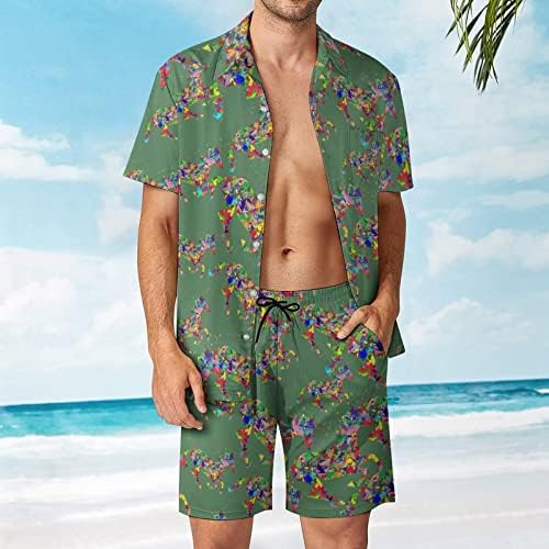 WeedKeyCat Psychedelic Unicorn Men's Beach Roupfits 2 peças Button Hawaiian Down Camise