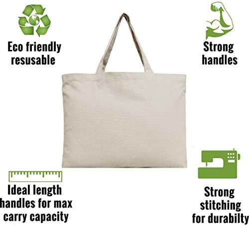 Pacote de sacos de lona de algodão reutilizáveis ​​Thredart Pacote de 6 | Para artesanato, compras, compras, livros, bolsa de boas -vindas, bolsa de praia e muito mais | Eco amigável | Tamanho generoso 12x16 - preto
