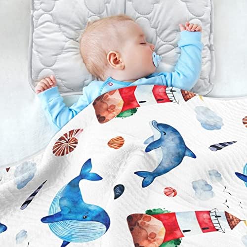 Criaturas whale dolphinseashells farol de farol unissex fofo manta de bebê para uma criança de berço cobertor para creche com um cobertor espesso e macio