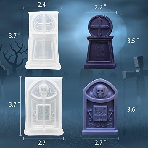 2 PCs Tombstone Candle Mold Halloween Resina fundindo molde de silicone para aromaterapia DIY Candas