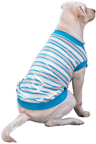 Camisa de cachorro listrada de algodão para cães grandes, roupas de cachorro de mangas respiráveis ​​e respiráveis
