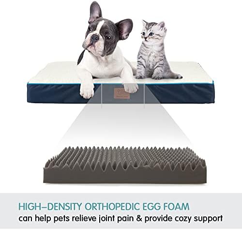 SunStyle Home Ortopedic Foam Dog Bed para X-Large & XX Large Cães de até 125 libras com cobertura removível à prova d'água, cama de tapete de colchão para cães e gatos-Plataforma de espuma com ovo ortopédico, azul escuro azul escuro