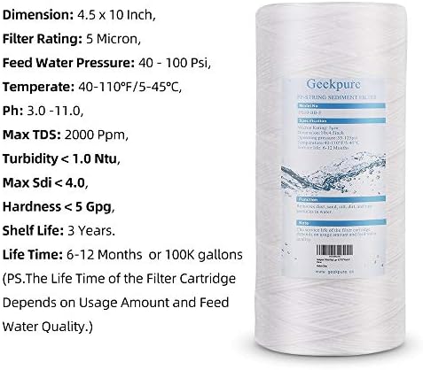 Geekpure Sistema de filtro de água de casa única com 10 polegadas HABITAÇÃO CLARA Porta com 4