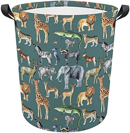 Zoo Animals Giraffe Elefante Cheetah Antelope Laundry Saco com alças cesto de armazenamento à prova