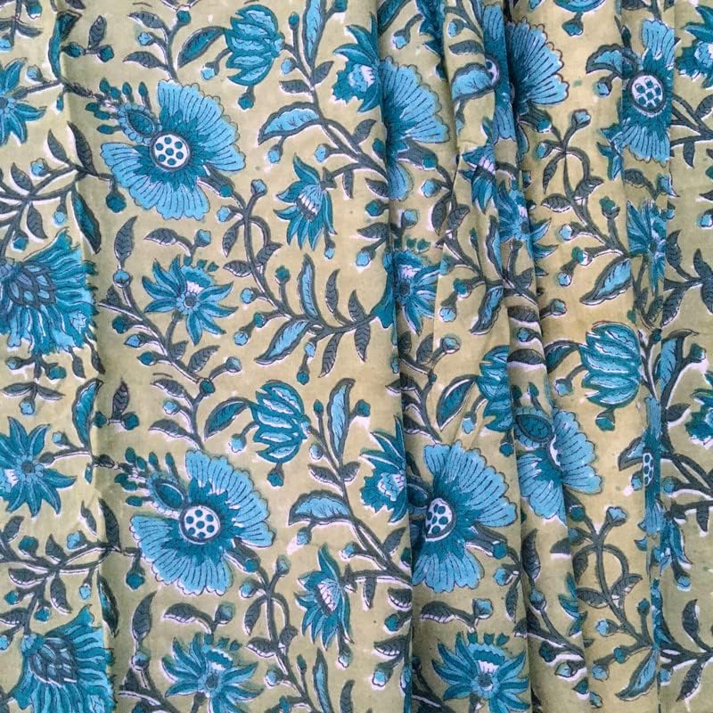 Tecido de algodão floral com algodão E-Tailor® por quintal, corantes naturais Sanganeri Indian Cotton Taber