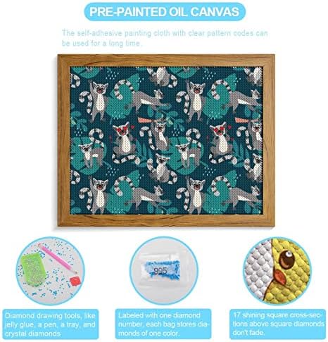 Lemurs engraçados e kits de pintura de diamante de folhas de palmeira Figura Figura 5D DIY FLILHA
