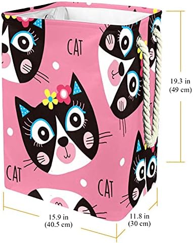 Corte Cat Floral Pattern Laundry Tester com alças grandes cestas dobráveis ​​para lixeira, quarto de crianças,
