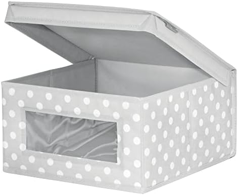 MDESIGN Médio macio de tecido empilhável Baby Bursery Storage Organizer Bin Box com janela da frente e tampa para crianças/garotos de crianças, sala de jogos, sala de aula - 4 pacote - bolinha cinza/branca