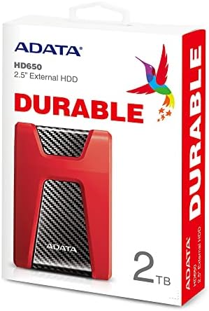Adata HD650 2TB USB 3.1 disco rígido externo resistente ao choque, vermelho