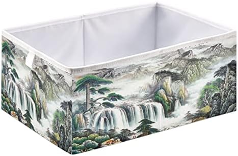 Kigai Chinese Ink Landscape Painting Bin Storage Bin, grande cesta de organizadores dobráveis ​​para
