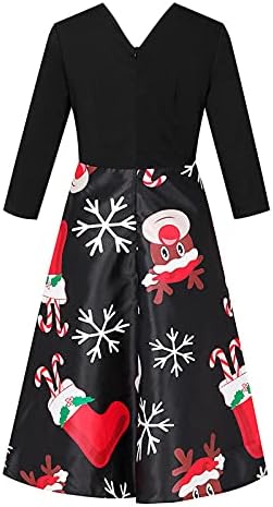 Ruziyoog Women Color Block Swing Dress Christmas Manga longa V vestido de cocktail de pescoço do Papai