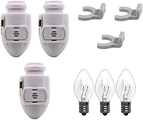 Creative Hobbies White Auto no plugue do sensor no módulo de luz noturna inclui 3 lâmpadas e 3 clipes de plástico, ótimos para fazer suas próprias luzes noturnas decorativas, pacote de 3