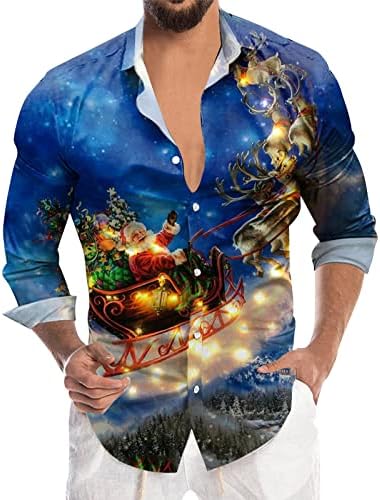 Camisetas casuais de botão casual de natal dsodan para masculino colarinho de colarinho de colarinho