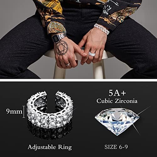 Jóias de jóias de ligação cubana Conjunto de jóias de prata Cadeia de ligação para homens, Mulheres, Bling Colar Bracelet Ring Ring Ring Hip Hop Rapper Jóias Presente Presente