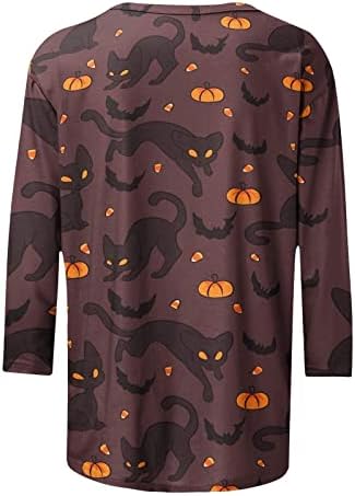 Camiseta de abóbora e gato para mulheres roupas de halloween romancty pullover gráfico de 3/4 de manga