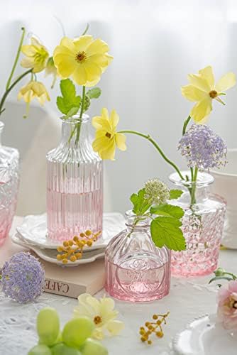 Conjunto de vasos de broto de vidro rosa de 10 - mini vasos vintage para decorações de casamento, decoração
