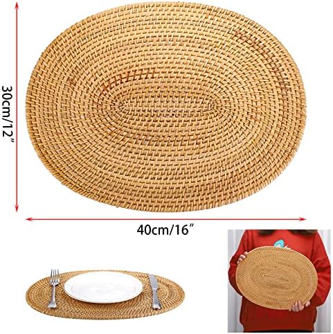 Conjunto OwnMy de 2 Placemats Oval Rattan Placemats 16 x 12 Coloque oval tapetes de vime natural, tapetes