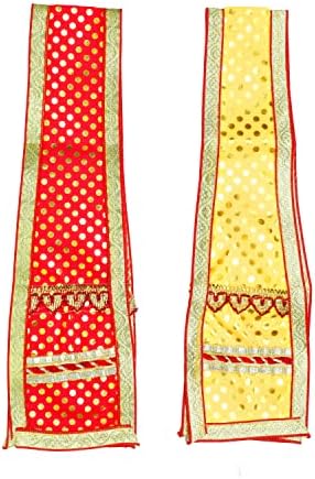 Conjunto de 2 pano decorativo vermelho e amarelo Pooja chunar dupatta pooja itens artigos para decoração