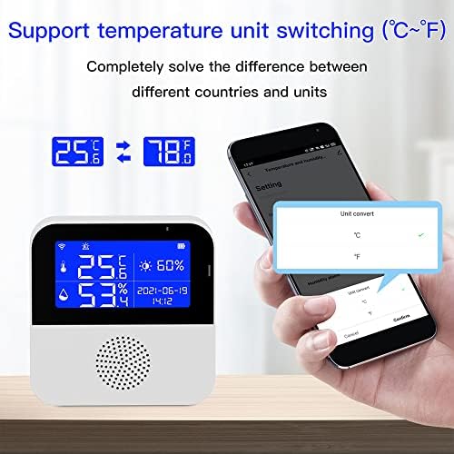 Kknoon Tuya Wi -Fi Sensores de umidade de temperatura App Monitor Remoto Controle para Cenário Inteligente Link Compatível com Alexa Google Controle de voz Home