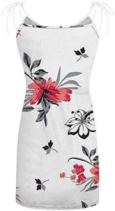 Iqka Women Cami Dress Dress Spaghetti Strap Mini curto de vestido floral estampa floral v gravata