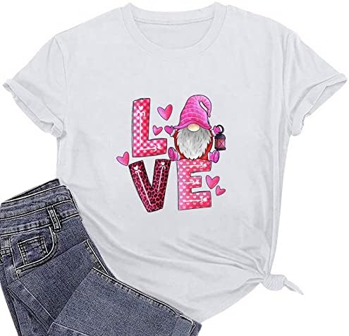 Camisetas para mulheres gráficas engraçadas, namorados elfes fofos amo coração de manga curta camiseta de beisebol