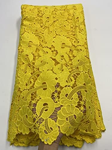 Tecido de renda de renda amarela African Lace Taber nigeriano Cordão de cordão de renda de renda de tecido suíço