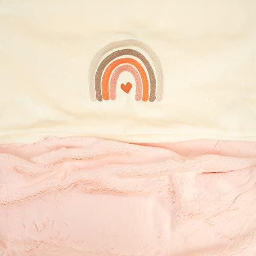 Luxo Minky Baby Clanta de bebê Super macio de dupla camada bordada Faux Fur Nursery Casamento do cobertor recém -nascido, cobertor, cobertores de criança para meninos e meninas - Rainbow rosa