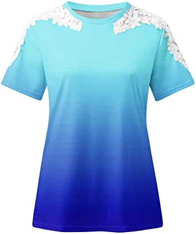 Tops de verão femininos 2023 moda de camiseta impressa renda de mangas curtas Blusa Roul Round Casual Tops