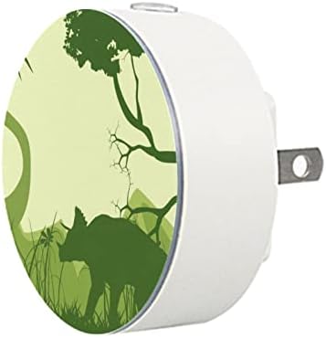 2 Pacote de dinossauros de plug-in nightlight plug-in silhuetas verdes com sensor do anoitecer
