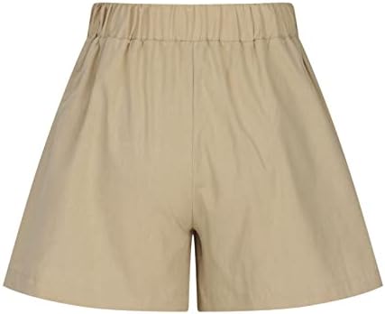4zhuzi feminino casual shorts de bermudas, shorts de algodão de linho feminino Casa elástica confortável