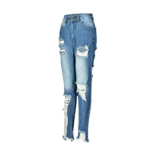 Mulheres destruíram jeans crus jeans de cintura alta rasgada calça jeans de jeans angustiada