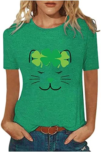 Camisas do dia de St Patrick para mulheres fofas de gato shamrock camiseta verde trevo de manga curta camisetas
