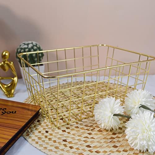 Vish 2 cestas de arame de ouro - conjunto de cestas de arame de 2 para 2 pacote | Armazenamento | Decoração