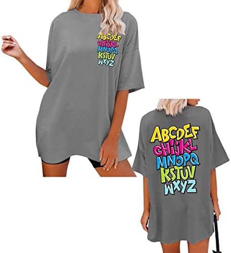 Camisas femininas de tamanho grande, impressão gráfica fofa o pescoço de manga curta de tamanho grande camisetas