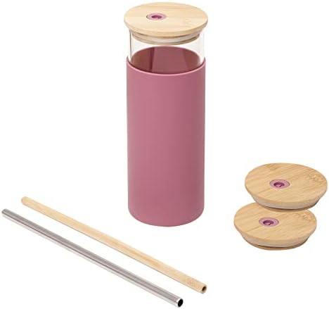 Tumbler de vidro Zuwozu com 2 canudos e 2 tampas, palha de bambu e tampas de água, copo de café gelado